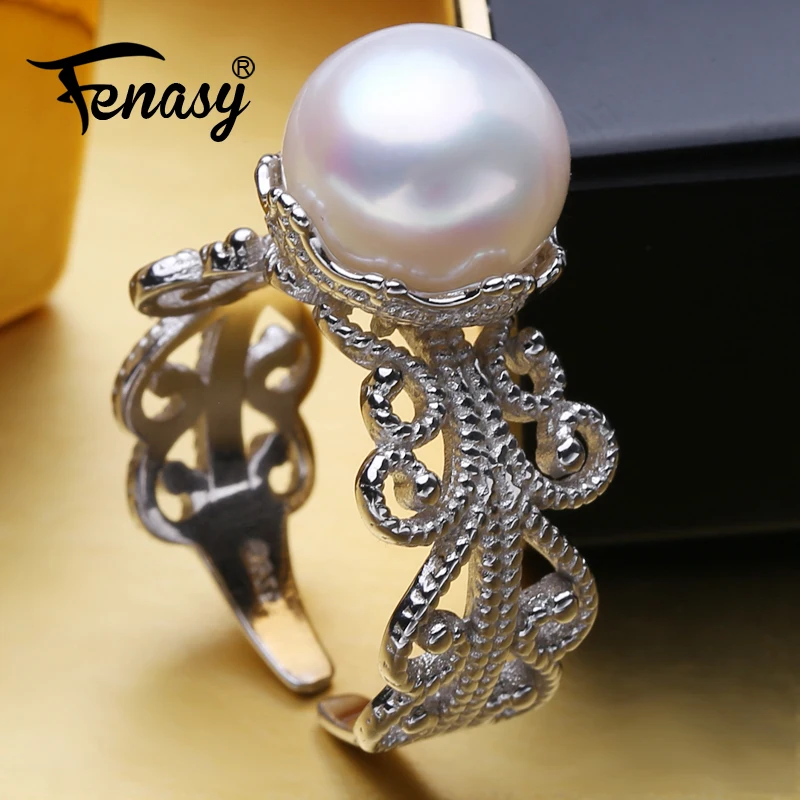 

FENASY Natural Freshwater Pearl Rings For Women Luxury Palace Style Wedding Engagement Evening Party 925 Sterling Silver Ring