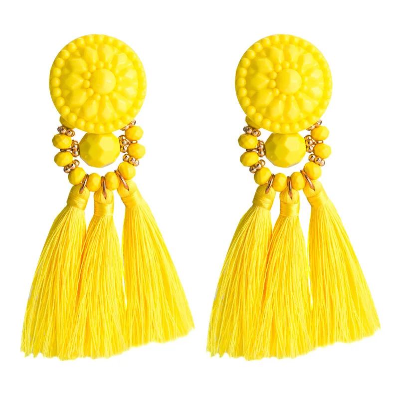 BUTEELUVV, 12 цветов, богемные серьги с кисточками, модное ювелирное изделие, этнические, ручная работа, акриловый бисер, массивные серьги-капли для женщин - Окраска металла: Yellow