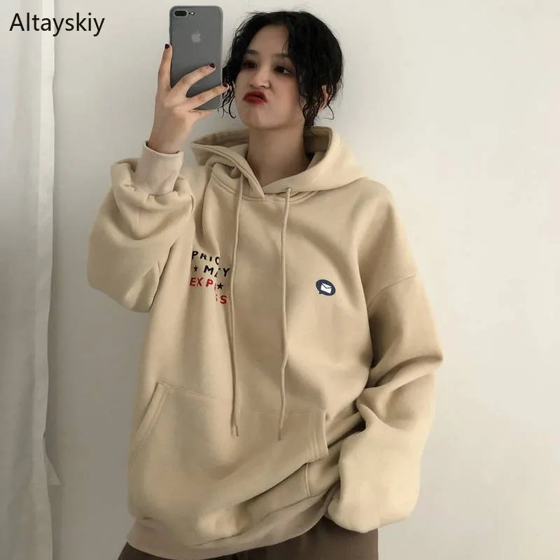 Women Hooded Printed Simple Korean Style Leisure Soft Pullovers Womens Daily Sweatshirts