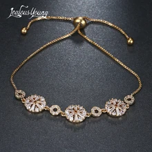 Роскошный Круглый AAA CZ кубический браслет с фианитовыми подвесками для женщин золотой цвет Регулируемая цепь звено браслет Рождественский подарок AB133