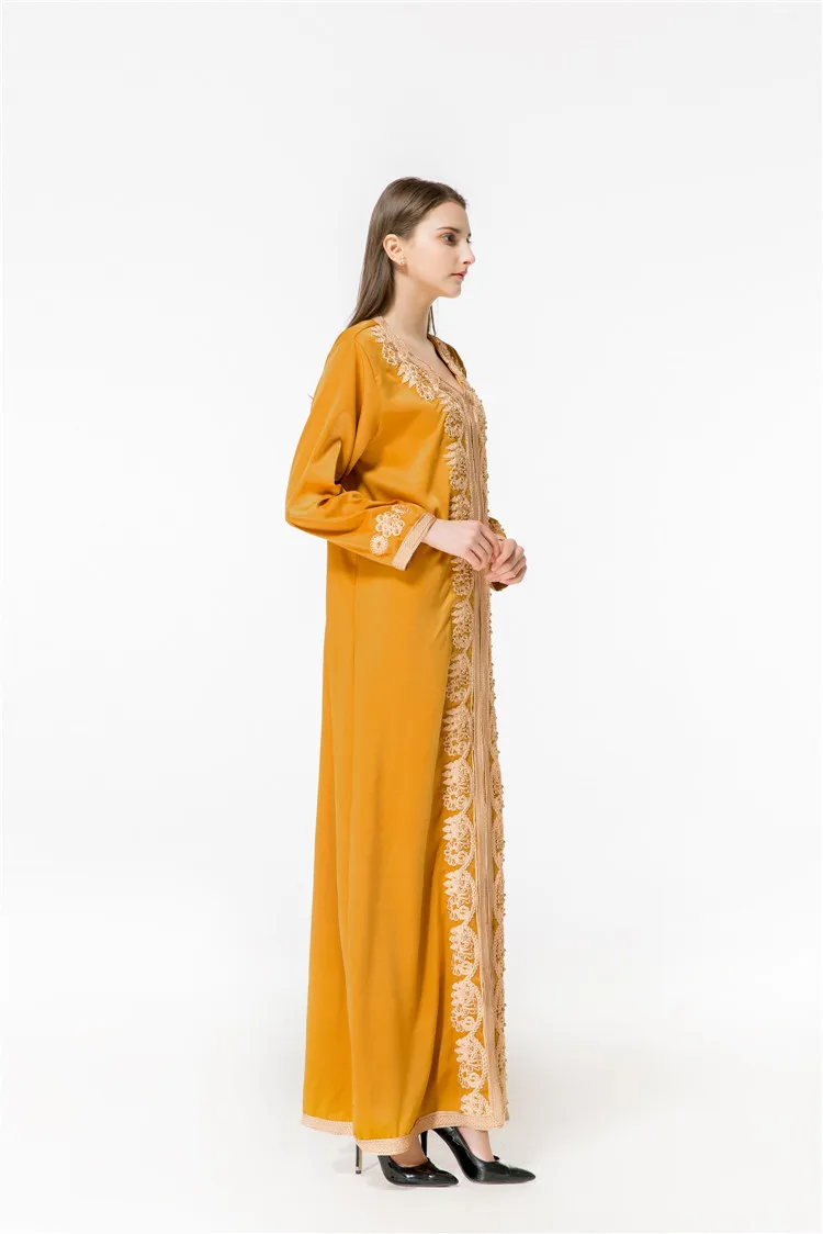Модные аппликации Бисероплетение мусульманское платье халат длинные турецкие платья Дубай Абая Исламская одежда