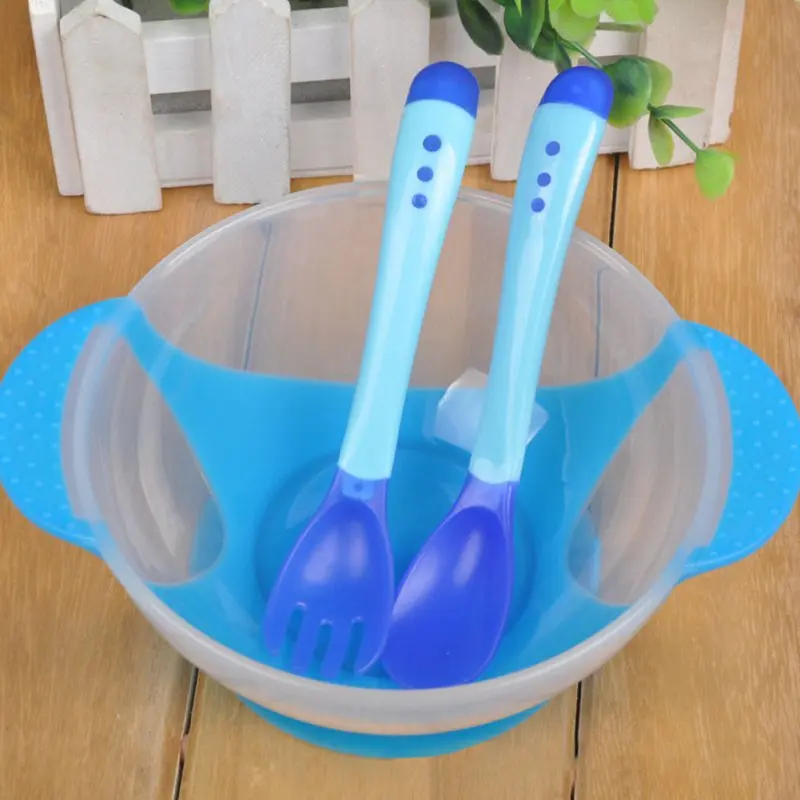 Миска на присоске для новорожденного ребенка, противоскользящая посуда, набор ложек с датчиком температуры, Набор детских тренировочных чашек