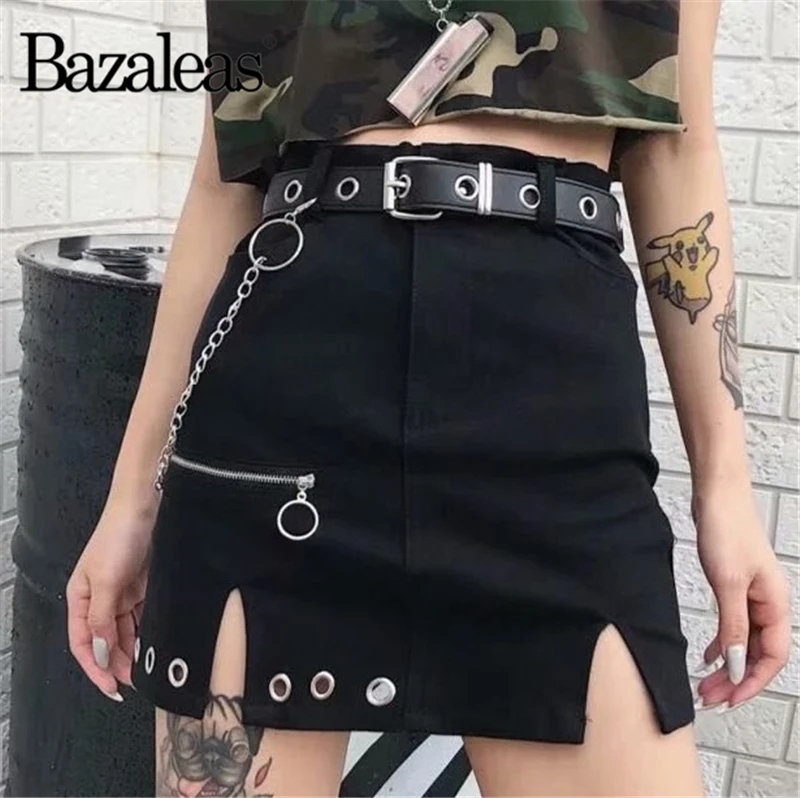 

2019 Streetwear Circle Zipper Women A-line Skirt harajuku skirts womens High Waist Chain Mini Skirt Casual Slim Short Skirt