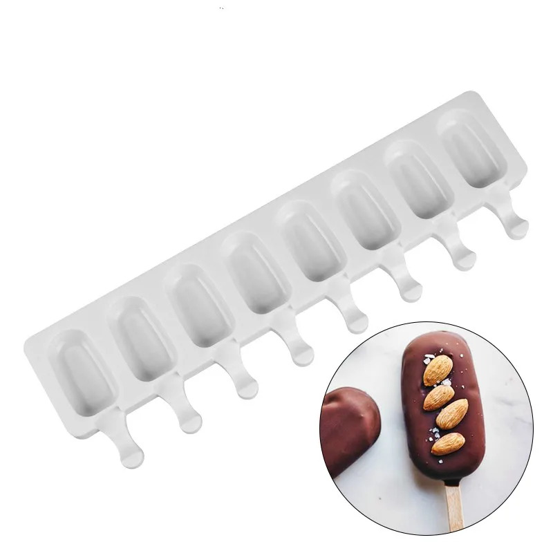 

8 Cavity Ice Cream Mold Makers Silicone Thick material DIY Molds Ice Cube Moulds Dessert Molds Tray With Popsicle