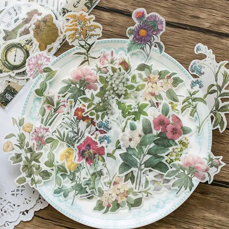 

60 Pcs/pack Decorative Stickers Flower Floral Journal Vintage Paper Scrapbooking Label Stickers Stationery Office Supplies