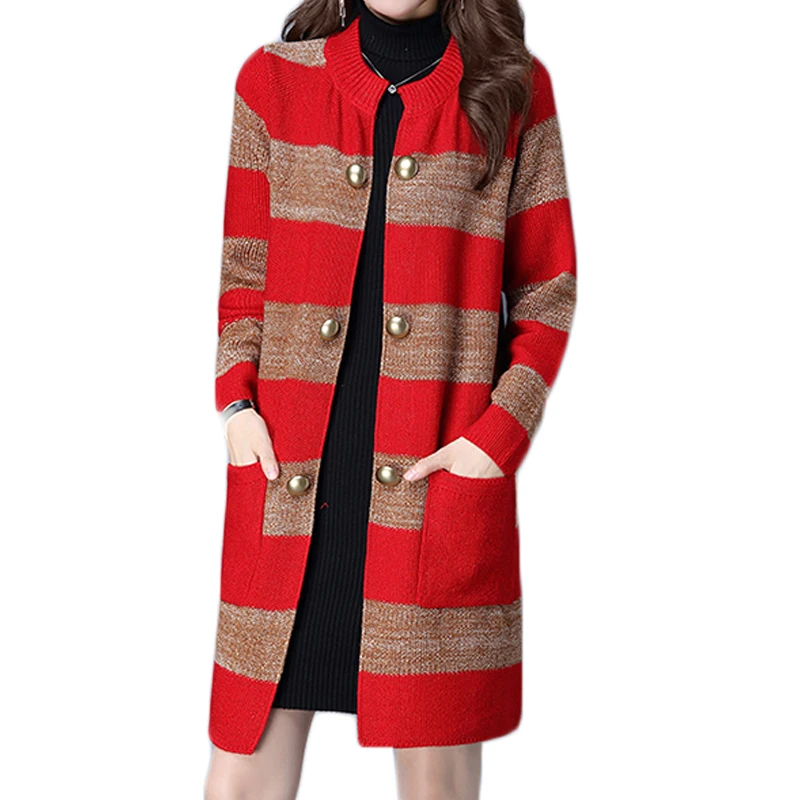 Новая мода весна осень большой размер Свободный корейский вариант свитер кардиган Feminino двубортное тонкое пальто с карманами XH070