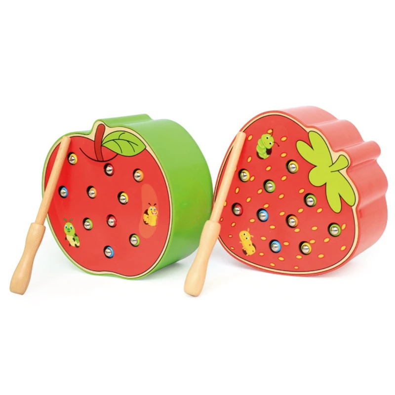 

Wooden Children'S Puzzle Early Education Toy Apple Strawberry Catching Bug Game Catching Worm Toy Apple To Worm