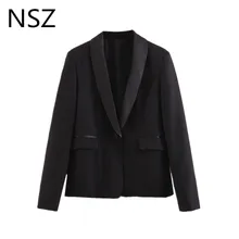 NSZ женский черный офисный Блейзер на одной пуговице с длинным рукавом, рабочая куртка, верхняя одежда