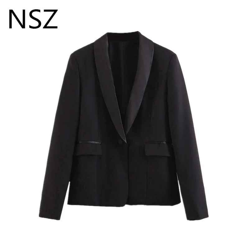 

NSZ Women Black Single Button Office Blazer Long Sleeve Suit Jacket Work Coat Outerwear