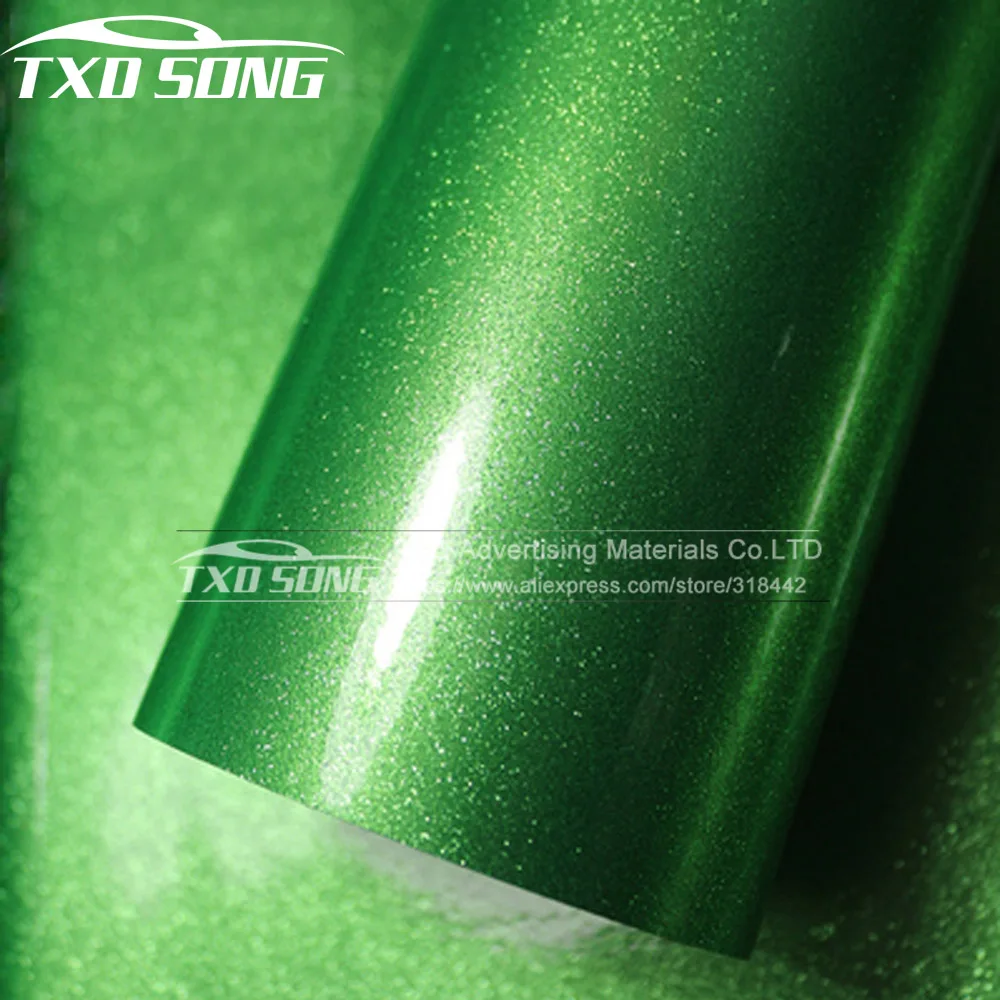 

High quality Glossy Green diamond pearl vinyl film Green glossy pearl glitter film for car wrap With Size 12/30/50/60X100CM/LOT