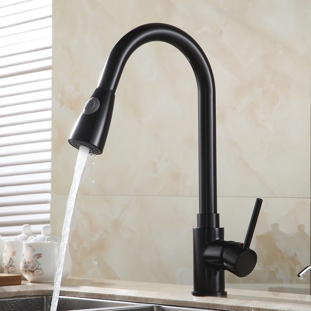  Kitchen Faucets Silver Single Handle Pull Out Kitchen Tap Single Hole Handle Swivel 2-Function Wate - 32869222359