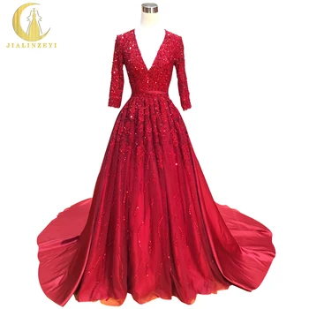 

Rhine 100% Real Picture Half Sleeves Burgundy Lace Appliques Ball Gown Formal Dress Evening Dress