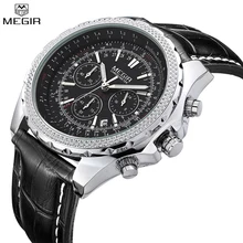 MEGIR Brand Men Sport Casual Male Watches Leather Strap Quartz Fashion Military Chronograph Watches Clock Relogio