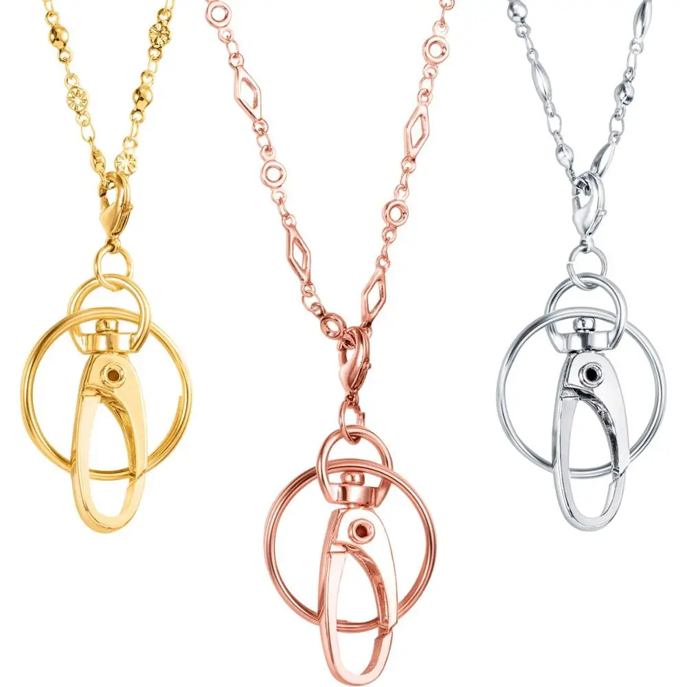 

idclip Fashion Women Lanyard Necklace Stainless Steel Chain Lanyard for ID Badge Holder and Keys (Silver, Gold, Rose Gold)