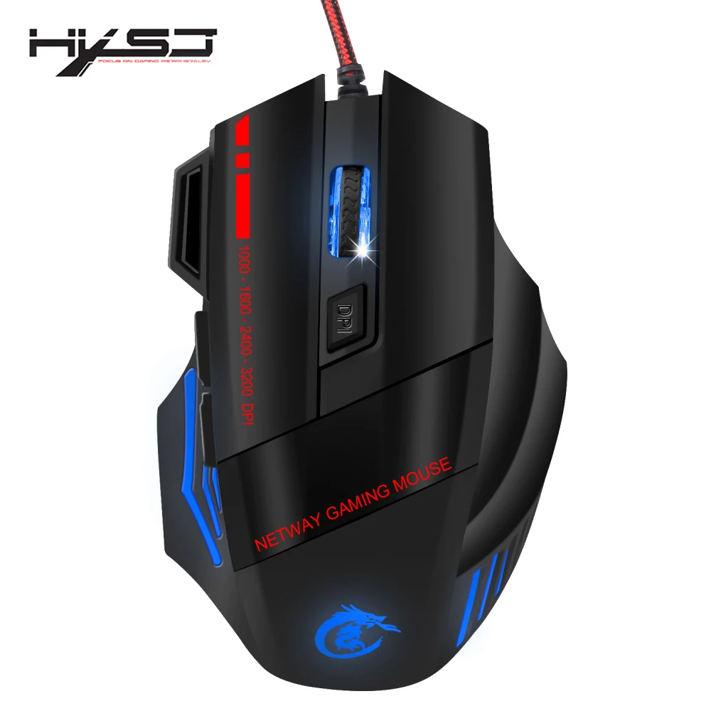 Профессиональная Проводная игровая мышь HXSJ 3200DPI регулируемая с 7 кнопками USB