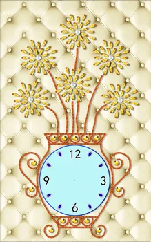 

Simple clock 5D DIY embroidery cornucopia Diamond painting flowers needlework Rhinestones mosaic kit wall stickers Home Decor