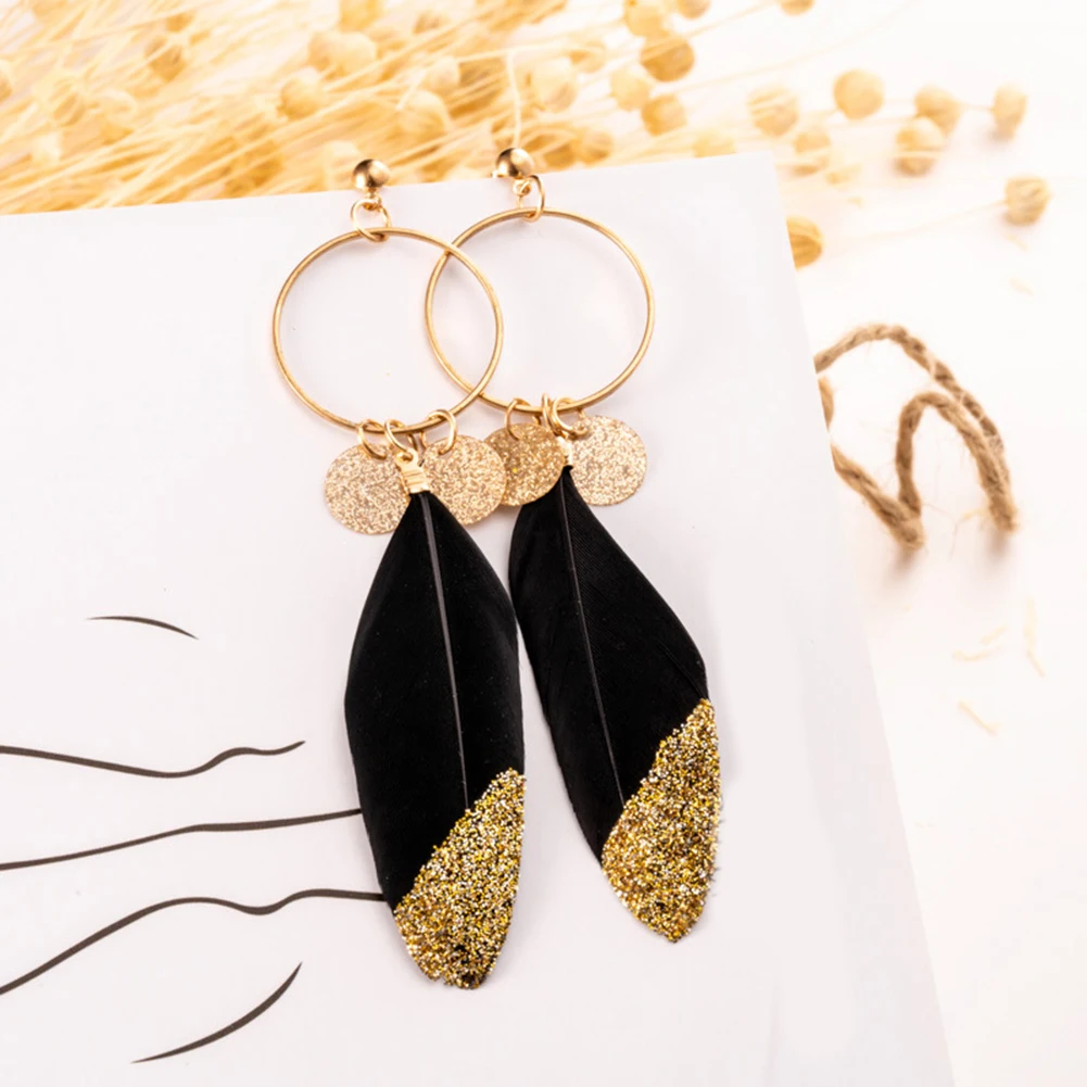 

Fringe Leaf Feather Pendant Long Earrings For Women Boho Gold Color Feather Earrings Bridal Jewelry Sweet Ladies Ear Accessories