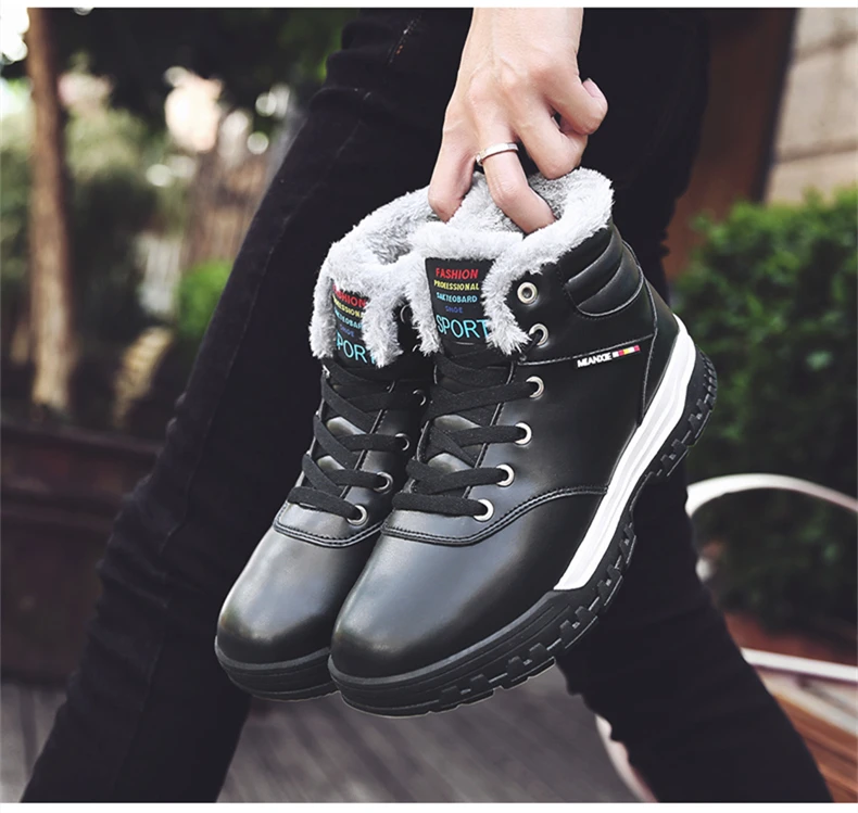 SERENE Brand Men's Boots Big Size Waterproof Male Leather Shoes Work Boot Warm Fur Winter Casual Snow Sneakers Mens Ankle Boots (10)