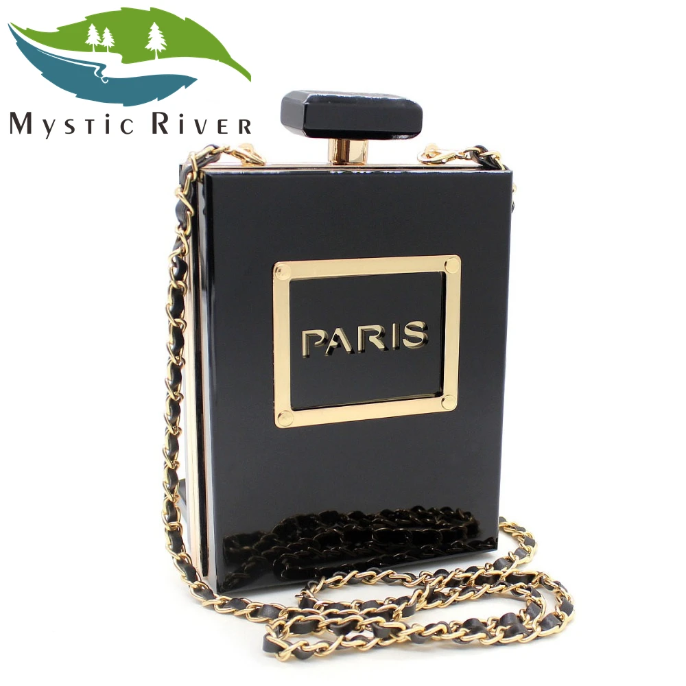 Mystic River Women Clutch Bags Perfume Bottle Chain Bag Black Paris Acrylic Clutch Purses Ladies Evening Bags - intl