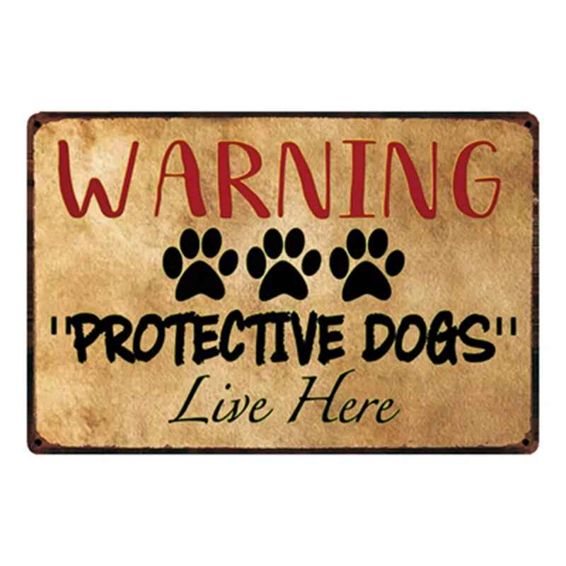 

[ Kelly66 ] Dogs Warning Metal Sign Tin Poster Home Decor Bar Wall Art Painting 20*30 CM Size y-2110