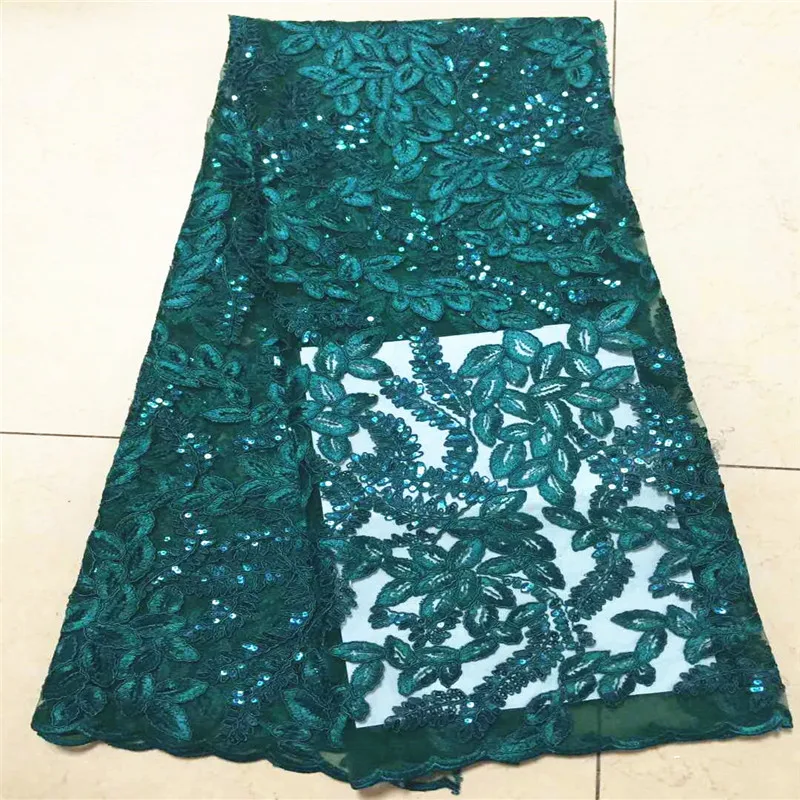 

Dark Green French Lace Fabric With Sequins High Quality African Tulle Laces Fabric 2019 Nigerian Sequins Lace Fabrics CDA180-3