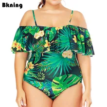 Bkning, Цельный купальник с принтом в виде листьев, женский купальник, плюс размер, монокини, купальник для женщин, большой купальник,, Пляжное боди, купальник, 3XL