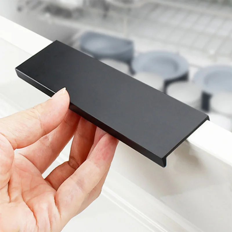 Metal Alloy Hidden Drawer Kitchen Handles Pulls Furniture Door Knobs Handle Blackin