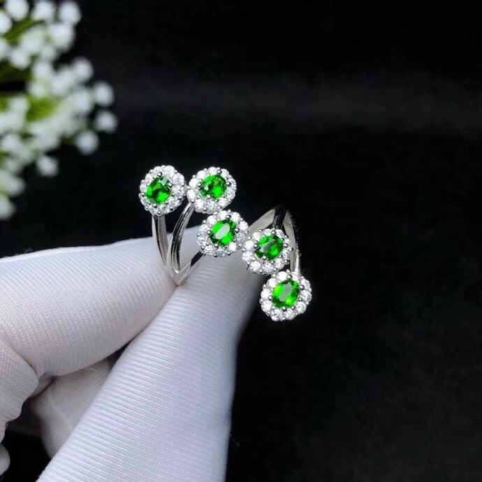 

Natural green diopside gem Ring Natural gemstone ring S925 silver trendy personality big layer women party gift fine Jewelry