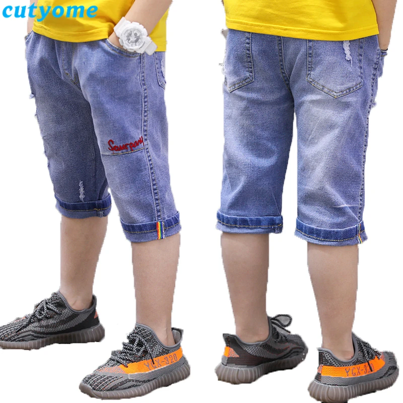 

Summer Teenage Boys Denim Shorts Toddler Kids Clothes Loose Rippled Washed Jeans Short Pants Cotton Casual Boys Denim Trousers 7