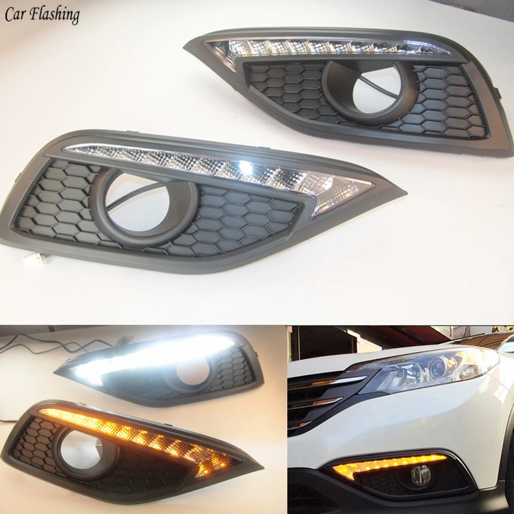 

Car Flashing 1Set 12V ABS LED DRL Daytime Running Light Daylight With Yellow Turn Signal Lamp For Honda CRV CR-V 2012 2013 2014