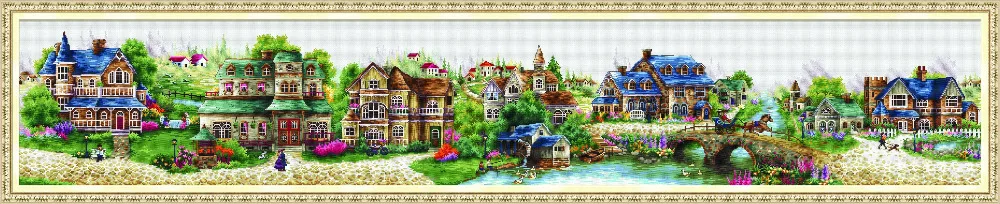 

A Green Village Counted Cross Stitch Patterns Embroidery Needlepoint Kits 11CT Cotton Thread Painting DIY Needlework DMC Sets