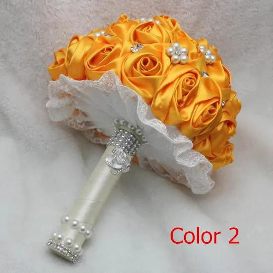Новая романтическая шелковая ленточная Роза Искусственный Свадебный букет цветов с хрустальным жемчугом Свадебные букеты