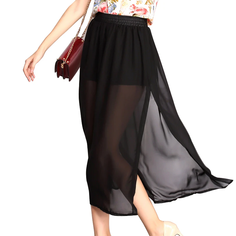 Verano Falda Falda Plisada 2017 de Las Mujeres ocasionales de la Playa Jupe gasa Raja del Lado de la Envoltura Maxi Faldas Saias Faldas Sólido de Alta cintura|falda high waist|wrap maxi