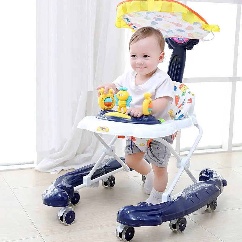 Детские ходунки для младенцев, многофункциональные от переворачивания, ручная нажимная детская обувь для обучения ходьбе с 8 колесами, музыкальная песня, прогулочная коляска