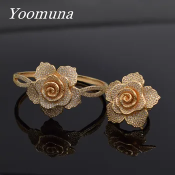 

2019 Deluxe fashion wedding Bracelets & Bangles Nigeria wedding Bangles ring suit Women's fashion Dubai gold jewelry suit