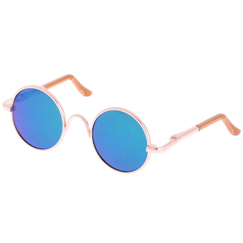 Cute Copper Hippy Fashion Gold Yellow Blue Round Frame Eye Glasses Eyewear Sunglasses  for 1/6 Blythe Dolls