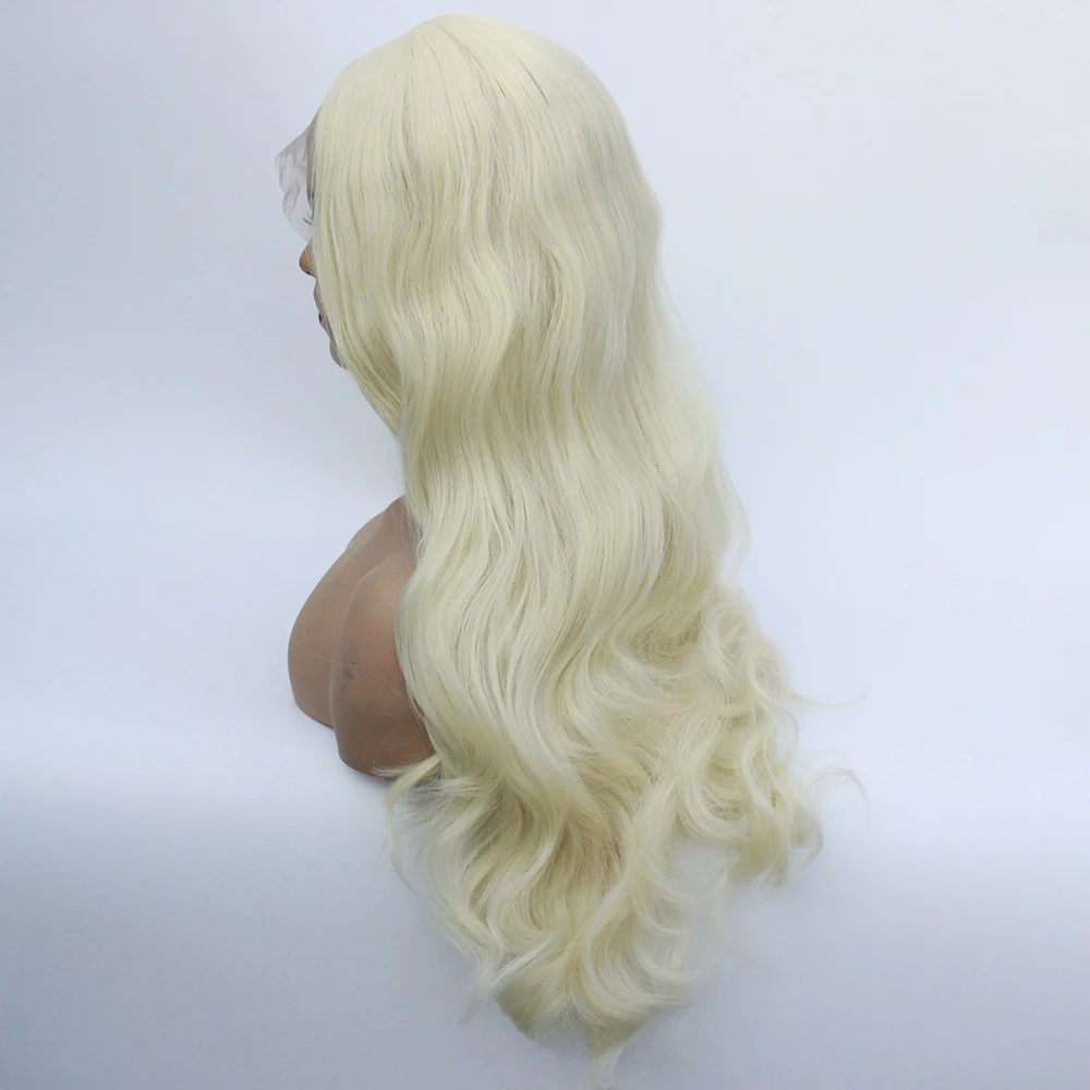 Объемная волна платиновый блондин бесклеевого синтетический Синтетические волосы на кружеве парик натуральных волос 613 Bleach блондинка