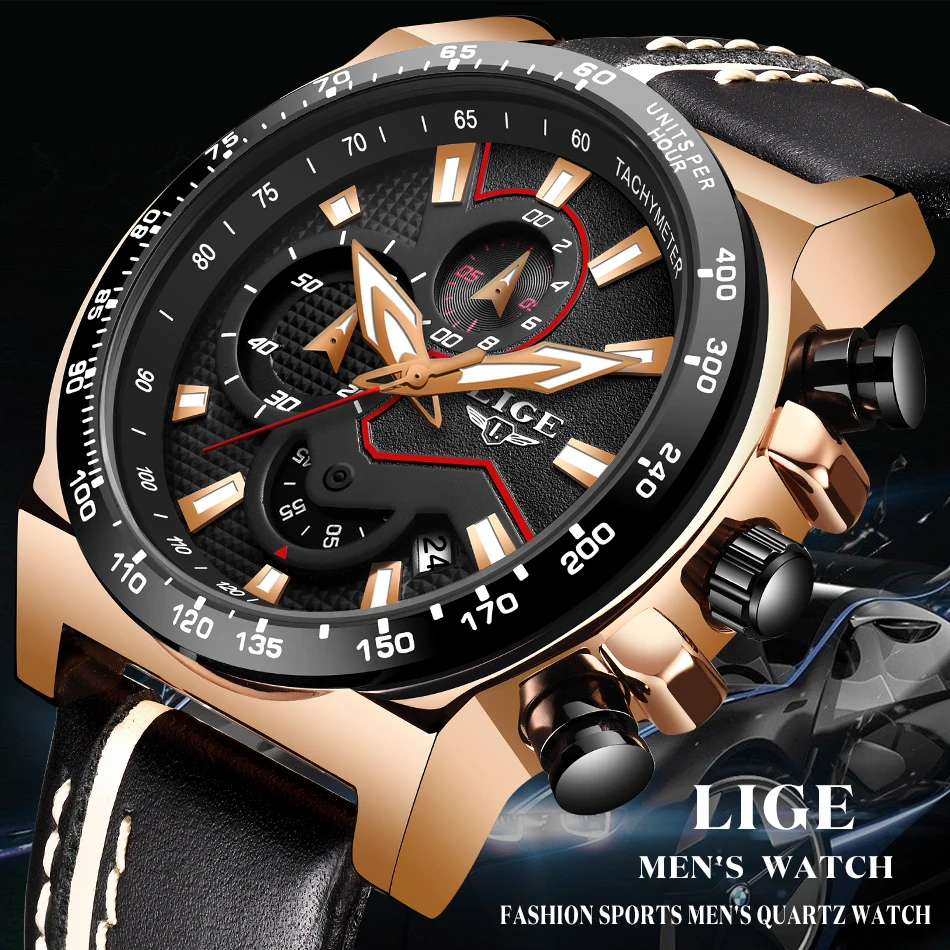 LIGE часы мужские роскошные брендовые кварцевые часы с хронографом модные спортивные автоматические часы с датой кожаные мужские часы Relogio Masculino