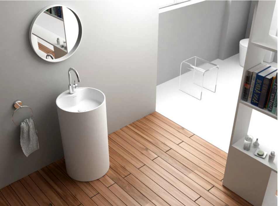 Freestanding Solid Surface Bathroom Washbasin Pedestal Sink Floor