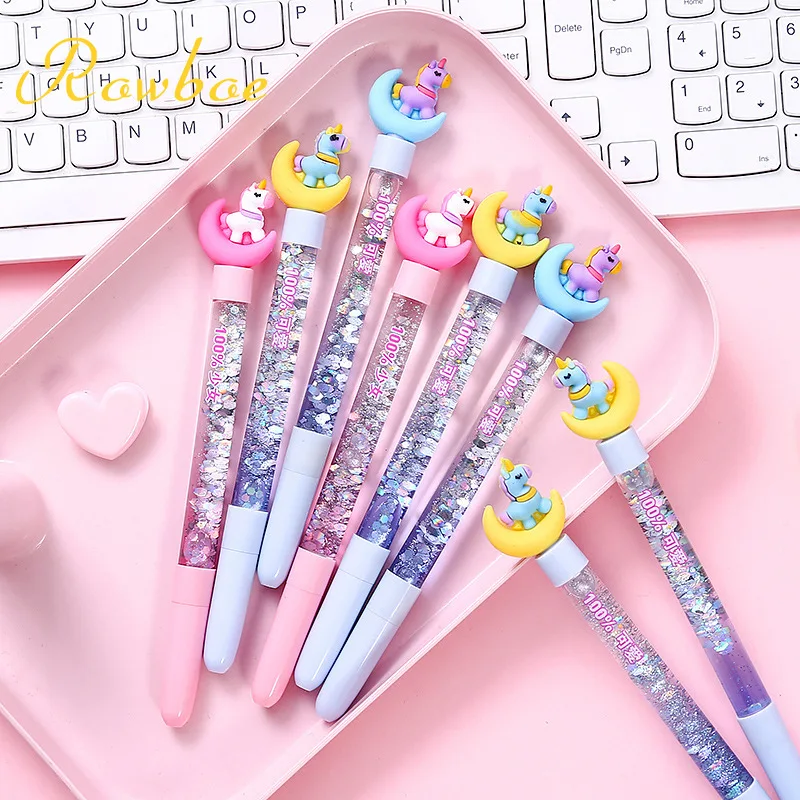 

ROWBOE cute stationery moon unicorn quicksand gel pen creative little fairy star oil into the unicorn pen 0.5mm kawaii supplies