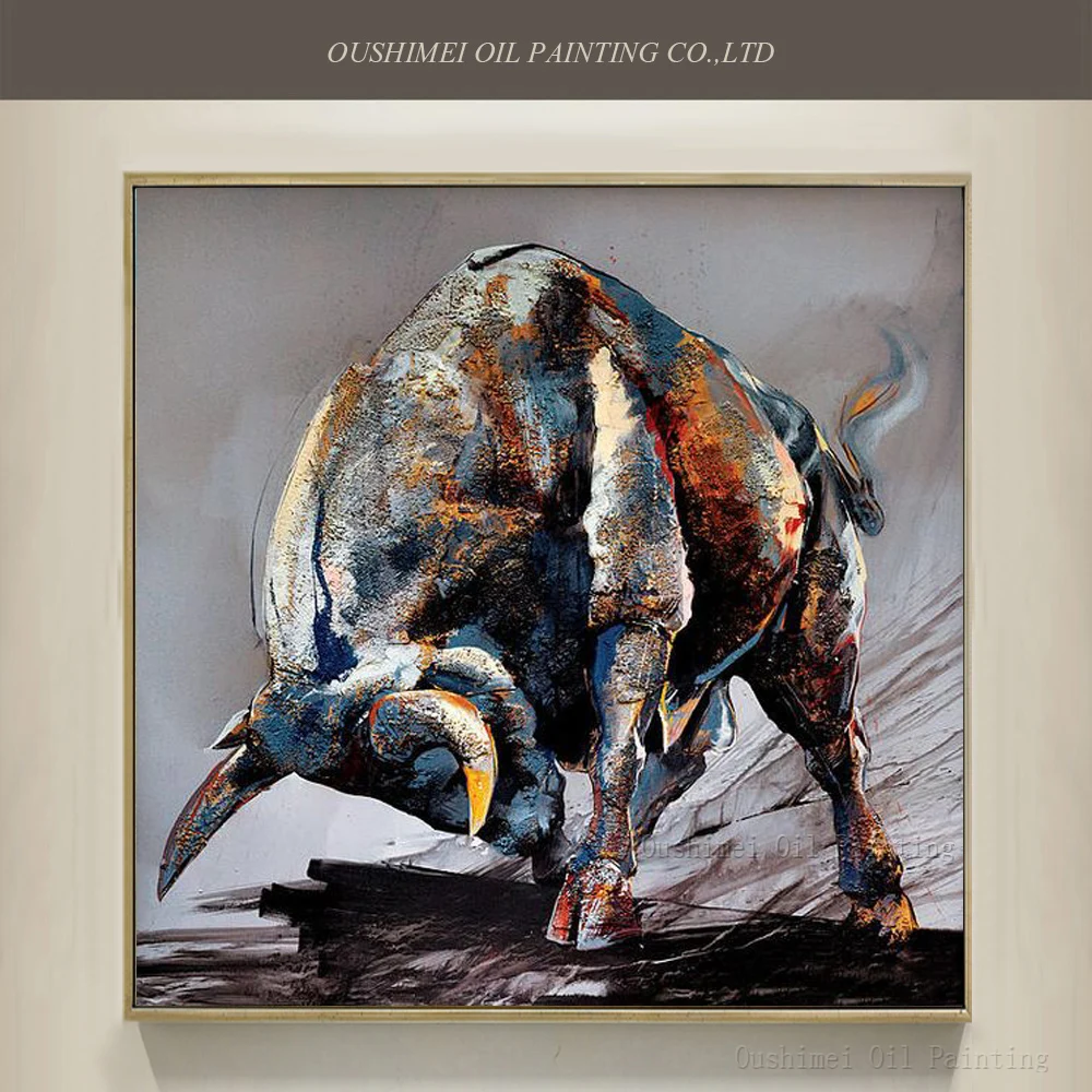 

China Skills Artist Pure Hand-painted High Quality Bull Oil Painting On Canvas Handmade Animal Ox Oil Painting For Decoration