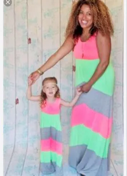 

Family Matching Mother Daughter Dresses Mom Daughter Outfits Mama Bear Baby Bear Striped Beach Mum Baby and Mom Long Maxi Dress