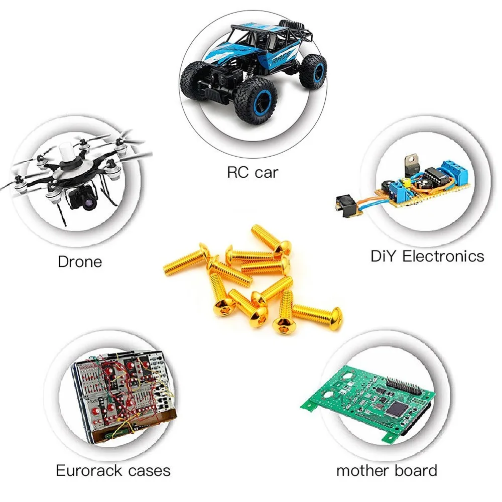 10 шт. класс 12,9 полукруглая головка покрытие титановое золото шестигранный винт M2 M2.5 M3 M4 M5 Iso7380 шестигранный винт длина 5-30 мм