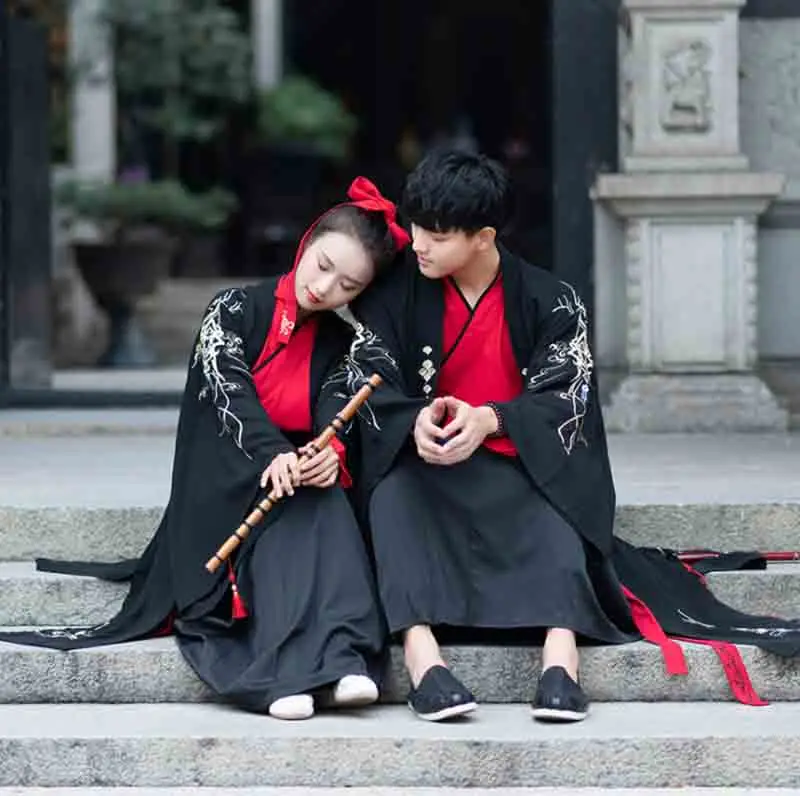 Пара Hanfu черная одежда древней династии свадебное платье большое вечернее с