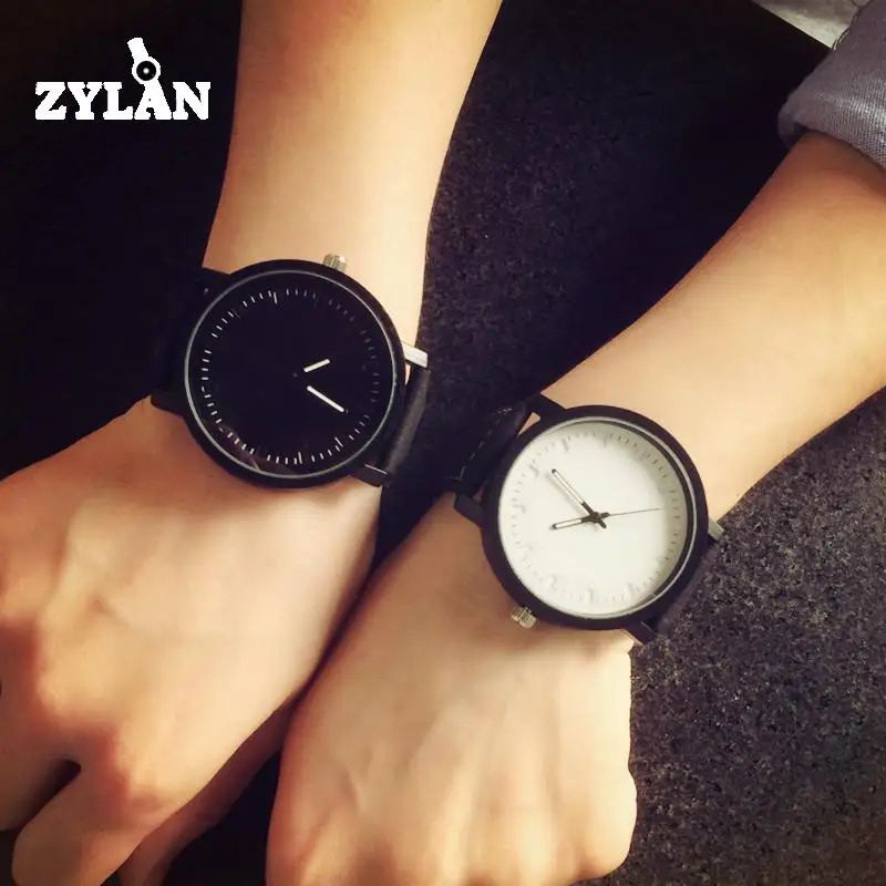 

ZYLAN Simple High Quality Fashion Genuine Leather Black Brown Casual Quartz Wrist Watch Clock Hours for Men Women