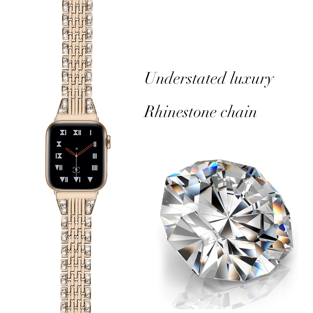 Ремешок из нержавеющей стали для Apple Watch браслет с алмазным покрытием series 4 3 2 1 iWatch