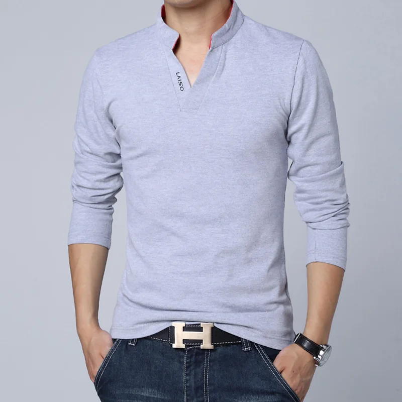 Мужская рубашка поло из чистого хлопка с длинными рукавами, размеры s, m, l, xl, 2XL, 4XL, 5XL, белая, зеленая, серая, красная, черная, модная повседневная мужская рубашка Поло - Цвет: Серый