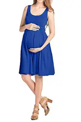 LONSANT платье для беременных Для женщин Сплошной хлопчатобумажное платье модные Для женщин s беременных o-образным вырезом без рукавов Лето