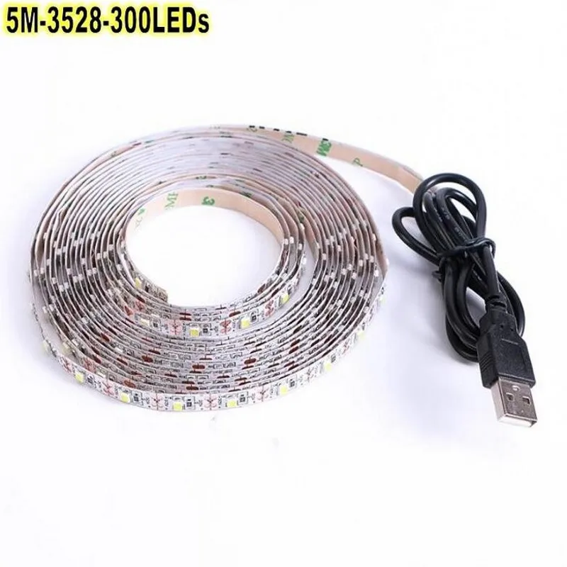 5 в USB кабель Светодиодная лента лампа SMD 3528 0 м 1 2 3 4 10 рождественские гибкие