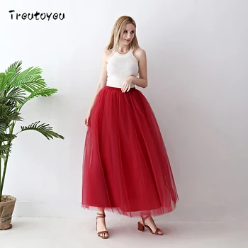 

Quality 5 Layers Long Tulle Skirts Womens Burgundy Pleated Skirt Wedding Bridal Bridesmaid Skirt faldas saias femininas jupe